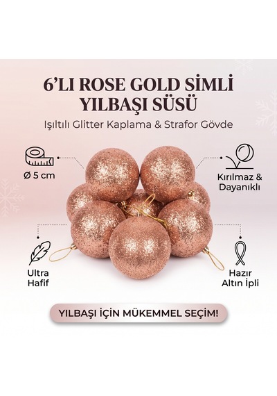 6'lı Simli Yılbaşı Ağaç Süsü Topu 5 Cm - Kar Topu Süsleme Seti - 9097227360629 Diğer