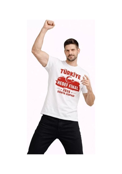 Erkek Türkiye Baskılı Tişört Ay Yıldız 2026 Dünya Kupası Taraftar Forma T-shirt - Beyaz