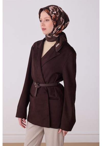 Belli İpek Eşarp - 4330-51 Acı Kahve Twill Lacivert