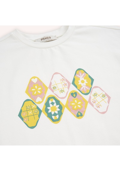 Panço Kız Çocuk Baskılı T-shirt Ekru 2421gk05010-4998 001