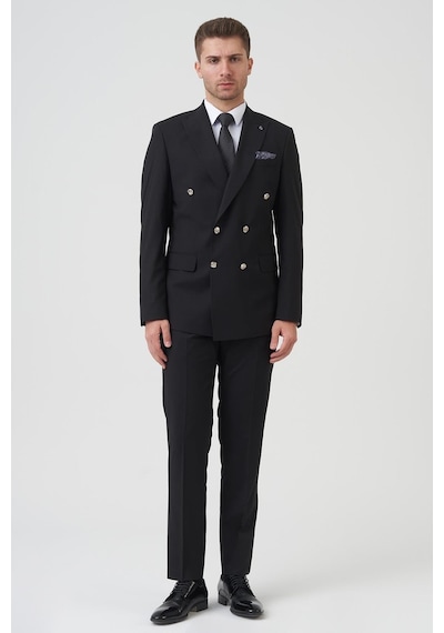 White Stone New York T2432 Slim Fit 6 Drop Kruvaze Takım Elbise Siyah-siyah Siyah