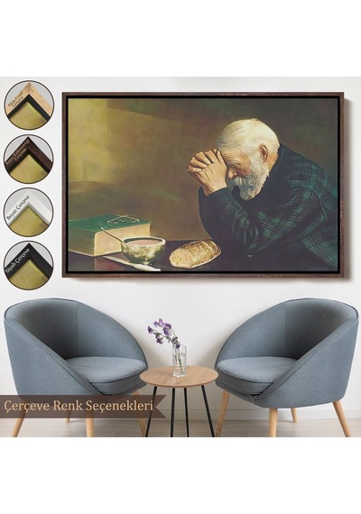 Çerçeveli Eric Enstrom Grace Adam Ekmek Üzerinde Dua Ediyor Kanvas Tablo-5393