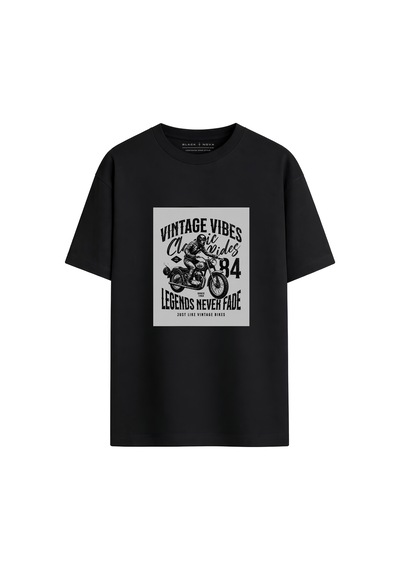 Black Nova Oversize Baskılı Unisex %100 Pamuk T-shirt Vintage Legends Siyah