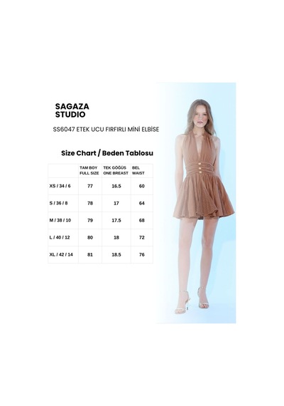 Sagaza Studio Ss6047 Boyundan Bağlamalı Dantel Mini Elbise Kahve