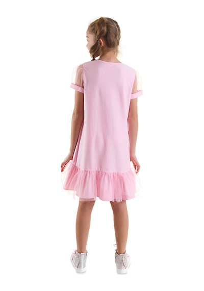 Denokids Yıldızlı Unicorn Kız Çocuk Pembe Tüllü Fırfırlı Yazlık Elbise