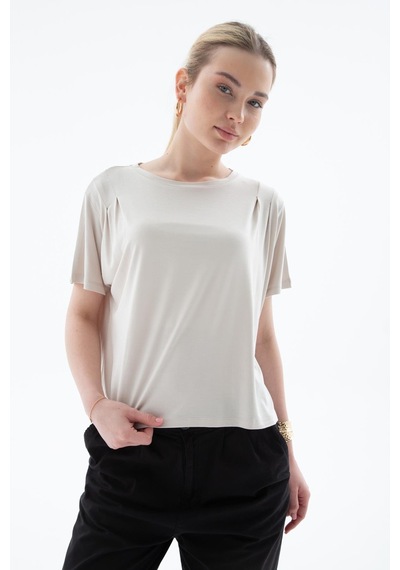 Fashion Friends Dökümlü Viskon Crop Bluz Taş Taş