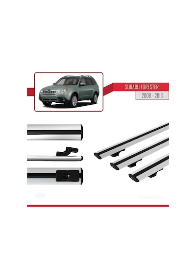 Subaru Forester 2008-2013 Arası İle Uyumlu Basic Model Ara Atkı Tavan Barı Gri 3 Adet