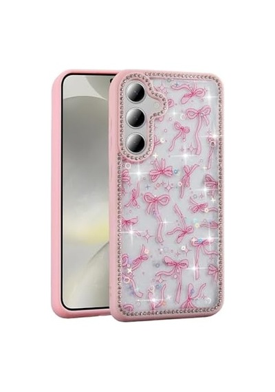 Spia Galaxy S24 Fe İle Uyumlu Kılıf Pembe Azya Taşlı Kapak Galaxy S24 Fe İle Uyumlu, Pembe 50 x 22