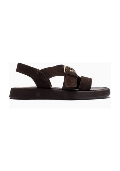 Luvishoes Rıven Kahverengi Süet Hakiki Deri Tokalı Kadın Sandalet