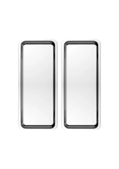 2 Adet Gümüş Dar Dikdörtgen Metal Sunum Tepsisi 33x13 Cm Paslanmaz Çelik Düz Çay Kahve Tatlı Servis Tepsisi Seti Gümüş