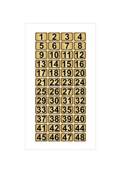 Metal Kapı,masa,dolap Numarası 7cmx10cm 48 Adet Dikdörtgen (1…48) Altın Renk Metal