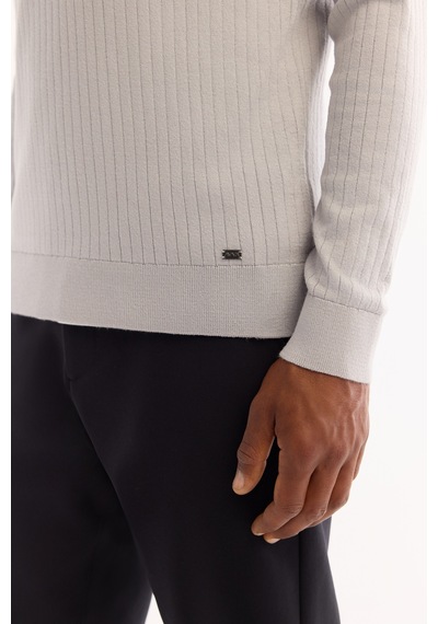 Avva Erkek Gri Dik Yaka Fermuarlı Soft Touch Çizgili Triko Regular Fit Kazak A52y5151