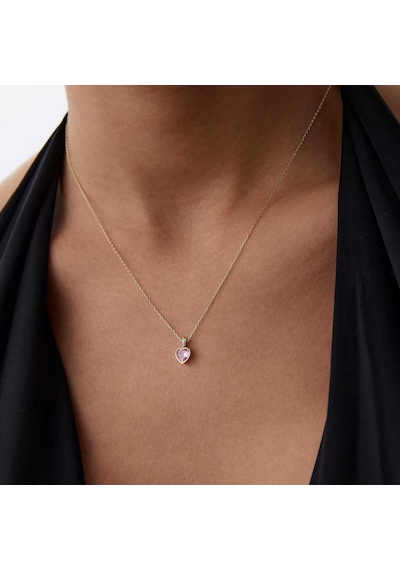 Pembe Taşlı Baget Kilit Kolye Sarı
