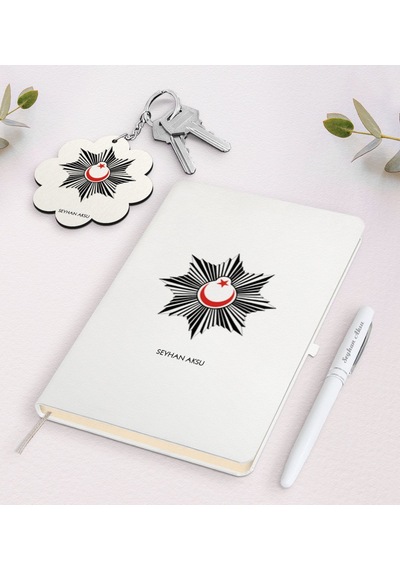 Kişiye Özel Polis Beyaz Defter Kalem Ve Anahtarlık Seti-1