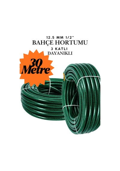 30 Metre Dayanıklı 3 Katlı Bahçe Hortumu 1/2" 12.5 Mm Sağlam Klasik Sulama Hortumu Ve Yıkama Hortumu