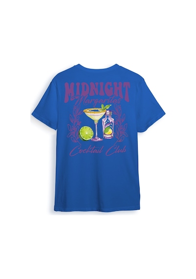 Midnight Margaritas Ön Ve Arka Baskılı %100 Pamuk Unisex Regular Fit T-shirt Mavi