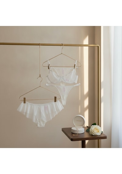 Bonbon Kadın Tül Transparan Balenli Sütyen, Checky Ve String Külotlu 3 Lü Paket Bb2620 Ekru