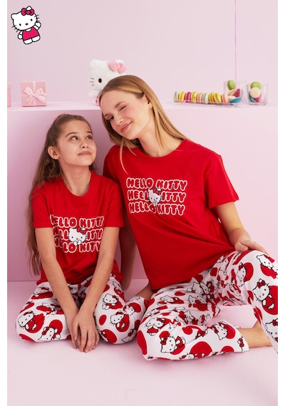 Siyah İnci Lisanslı %100 Pamuk Çok Renkli Bisklet Yaka Pijama Takım Hk010 Kırmızı