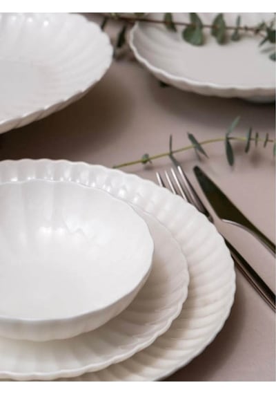 Kütahya Porselen Bone Luz Form Yemek Takımı Beyaz 24 Parça 6 Kişilik Beyaz