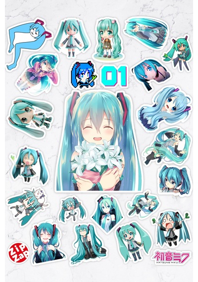 Hatsune Miku Sticker Telefon Laptop Bullet Journal Yapışkanlı Folyo Sticker Paketi 24 Adet Çok Renkli