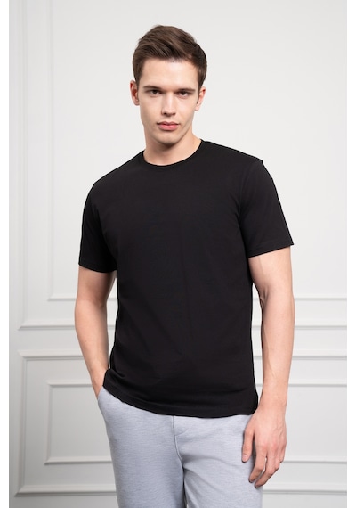 Erkek Siyah Basic Bisiklet Yaka Dynamic Fit Pamuk T-shirt 25yc018004001 Siyah Siyah