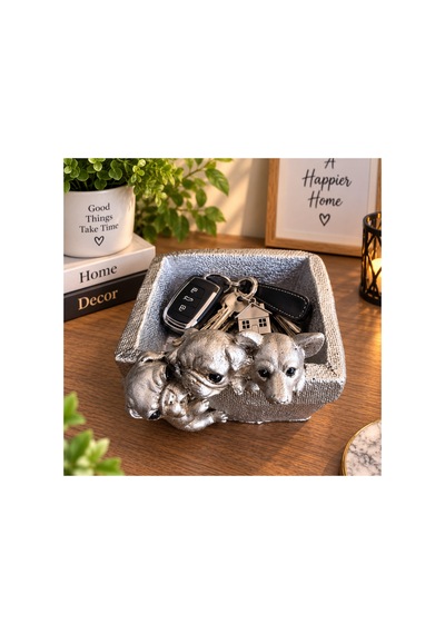 Dekoratif Hayvan Figürlü Masaüstü Organizer Kalemlik Takı Toka Anahtar Düzenleyici Çok Amaçlı Polyester 14x19 Cm Gümüş