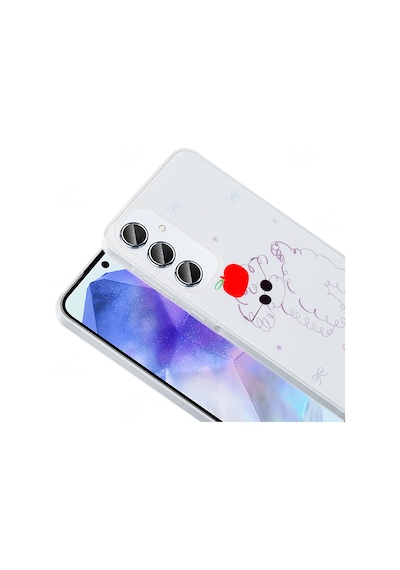 Ardemix Galaxy Uyumlu A55 Kılıf Şeffaf Figürlü Zore Folk Sert Kapak - Fiyonk Beyaz