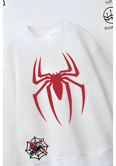 Belyakidswear Tam Kalıp Oversize Erkek Çocuk Pamuğa Pamuk 3 İplik Kumaş Man1 Karakter Tasarım Sweatshirt Beyaz