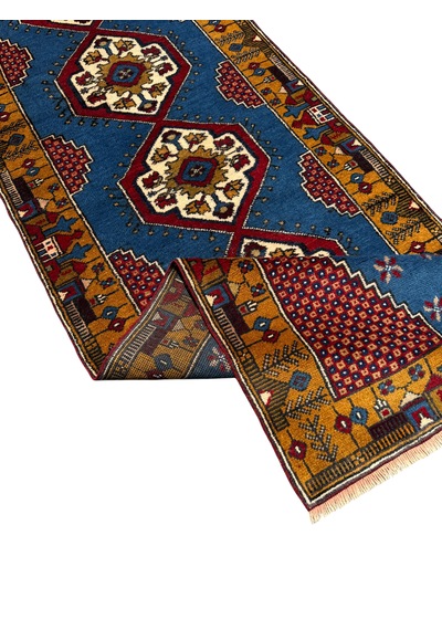 El Dokuma Sıfır Yahyalı Halısı Yolluk 80x280 Mavi Kök Boya %100 Yün Halı Açık Mavi