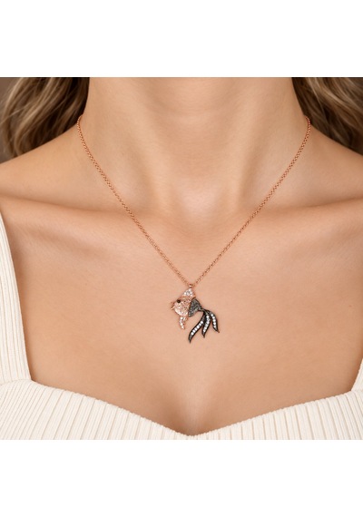 925 Ayar Gümüş Roze Rengi Zirkon Taşlı Balık Figürlü Kadın Kolye Rose Gold