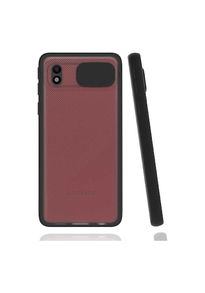 Noktaks - Galaxy Uyumlu A01 Core Uyumlu - Kılıf Slayt Sürgülü Arkası Buzlu Lensi Kapak - Siyah - T16854 Siyah
