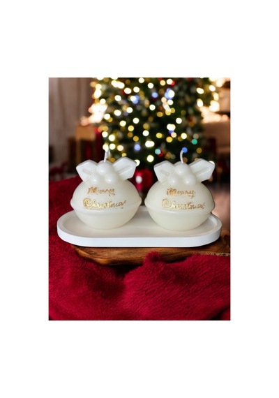 Yılbaşı 2 Li Top Mum Ve Sunum Tabağı Christmas Noel