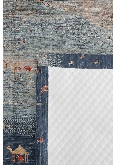 Mavi Etnik Genç Odası Tek Kişilik Pike Takımı - Bohem Deve Figürlü 160x220 Cm Kapitone Yatak Örtüsü Altın