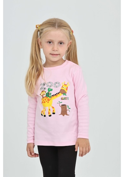 Toontoy Kız Çocuk Zürafa Baskılı Sweatshirt Pembe
