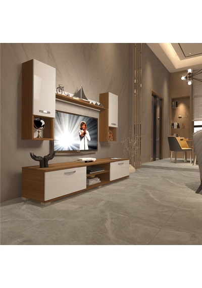 Decoraktiv Eko 5da Slm Dvd Tv Ünitesi Tv Sehpası - Ceviz Beyaz Ahşap - Beyaz