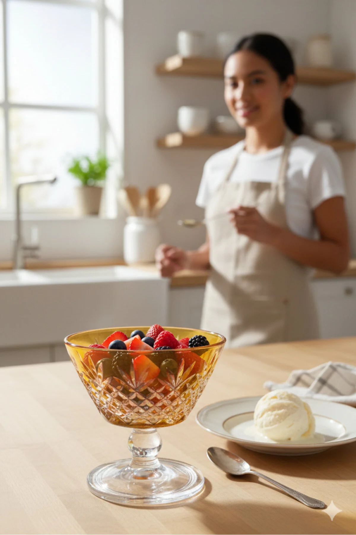 Mısra Dekorlu Renkli Ayaklı Kase 345 Cc Çok Amaçlı Çerez, Dondurma, Salata, Magnolia Sunumluk Sarı