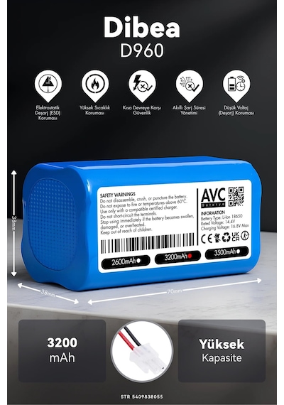 Dibea D960 3200mah Robot Süpürge Bataryası G.g