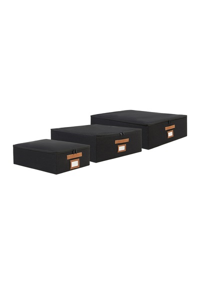 Ocean Home Textile 3'lü Siyah Renk Jüt Destekli Kutu Hurç Set 31 X 38 X 12 + 45 X 55 X 18 + 55 X 70 X 18 Cm Siyah