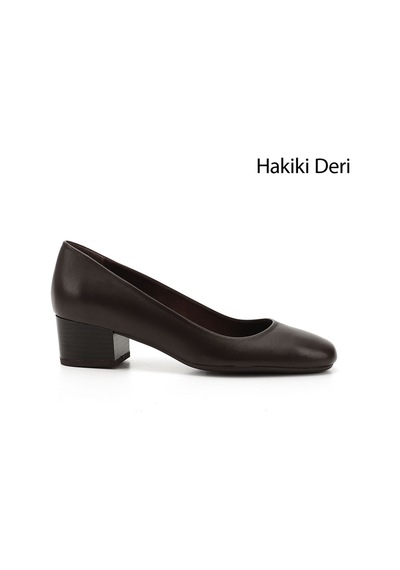 Gönderi(R) Gönderi R Kahve Antik Kısa Kalın Topuklu Hakiki Deri Ayakkabı Kahve