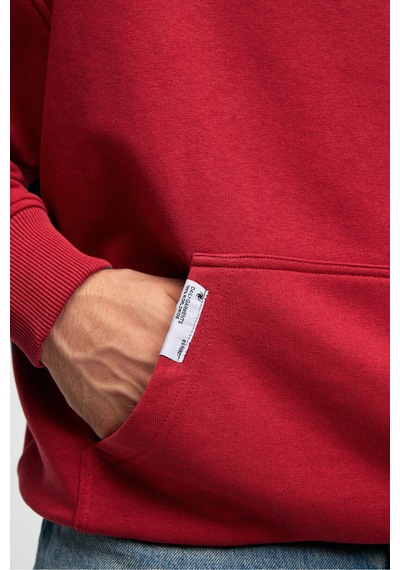 Grimelange CLAY Erkek %100 Pamuk Kapüşonlu Çıtçıtlı Baskılı Cebi Süs Etiketli Kırmızı Sweatshirt