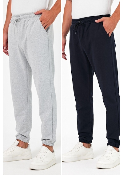 Comeor Kalın Siyah-antrasit Erkek Eşofman Altı Jogger Arka Cepli Lastik Paça Regular Fit Şardonsuz 001