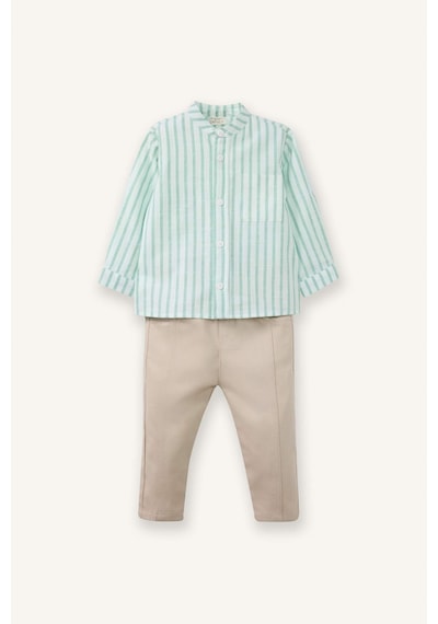 Defacto Erkek Bebek Poplin 2li Takım Çizgili Gömlek Pantolon G7103a526spgn391 Yeşil-gn391