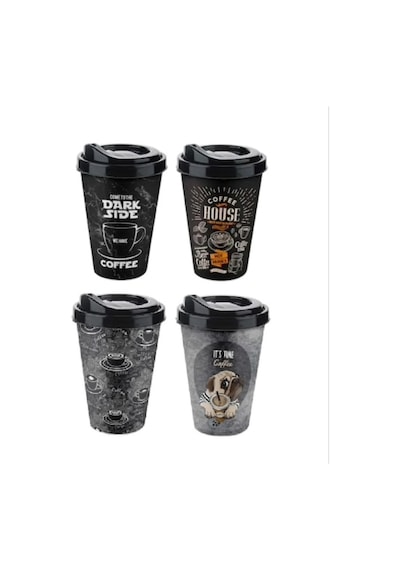 4 Adet Kahve Bardağı Kapaklı Desenli 650ml