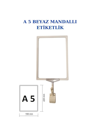10 Adet Beyaz A5 Mandallı Raf Sepet Etiketi Çerçeveli Etiketlik Beyaz