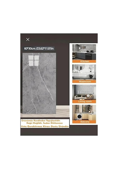 Ukab Dekor 20 Adet 30x60 Cm Gri Mermer Desenli Kendinden Yapışkanlı Esnek Köpük Pvc Panel Gri 30 X 60