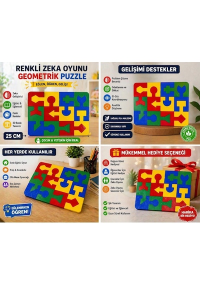 Renkli Geometrik Puzzle Oyunu 3d Baskı Pla, 25 Cm Zeka Geliştirici Eğitici Oyuncak Çocuk & Yetişkin