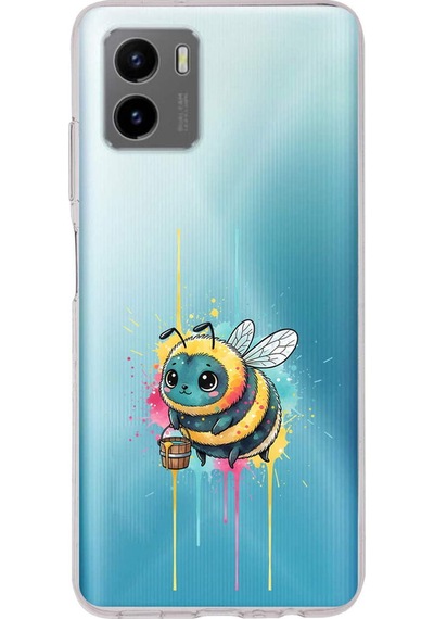 Vivo Y15s İle Uyumlu Splash Arı Tasarımlı Şeffaf Silikon Kılıf Şeffaf