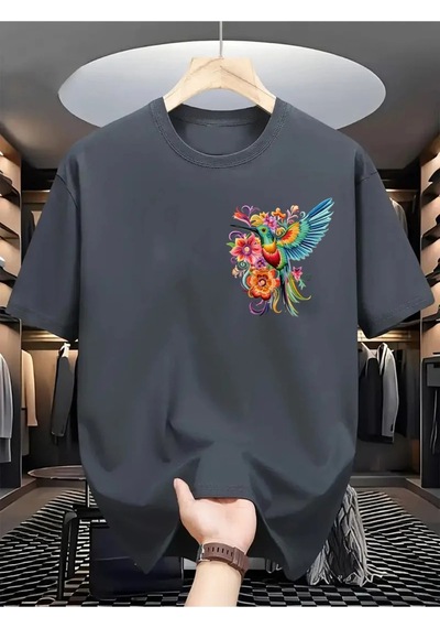 Flood Of Style Kadın Füme Sinek Kuşu Baskılı Oversize Gri