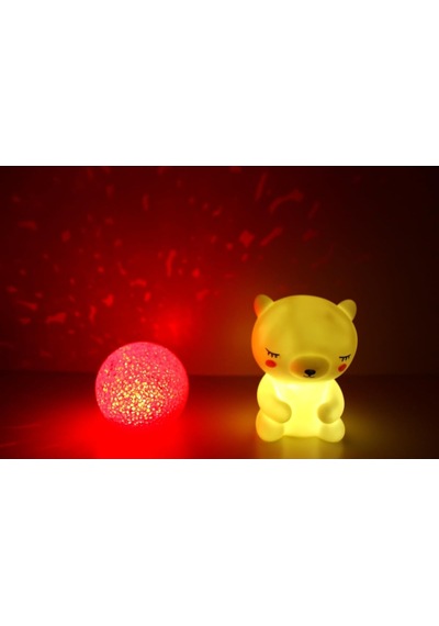 Işık Kasabası 138 Sarı Ayıcık Ve Yansımalı Kızıl Küre Sevimli Ayıcık Damla Silikon Top Led Gece Lambası Sarı
