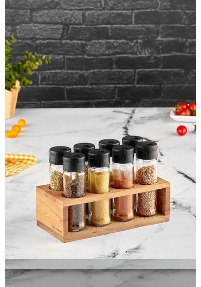 Joy Kitchen Lisa Ahşap Baharatlık Seti 8'Li Siyah Kapak